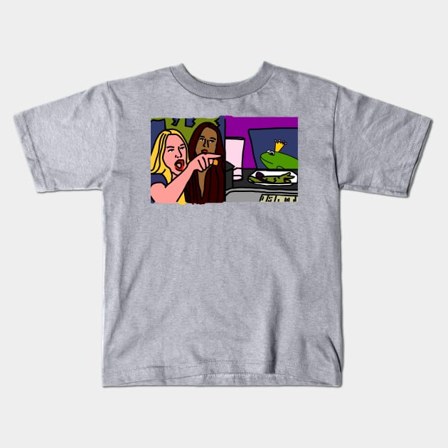Woman Yelling at Cat Memes with Royalty Frog Prince Kids T-Shirt by ellenhenryart